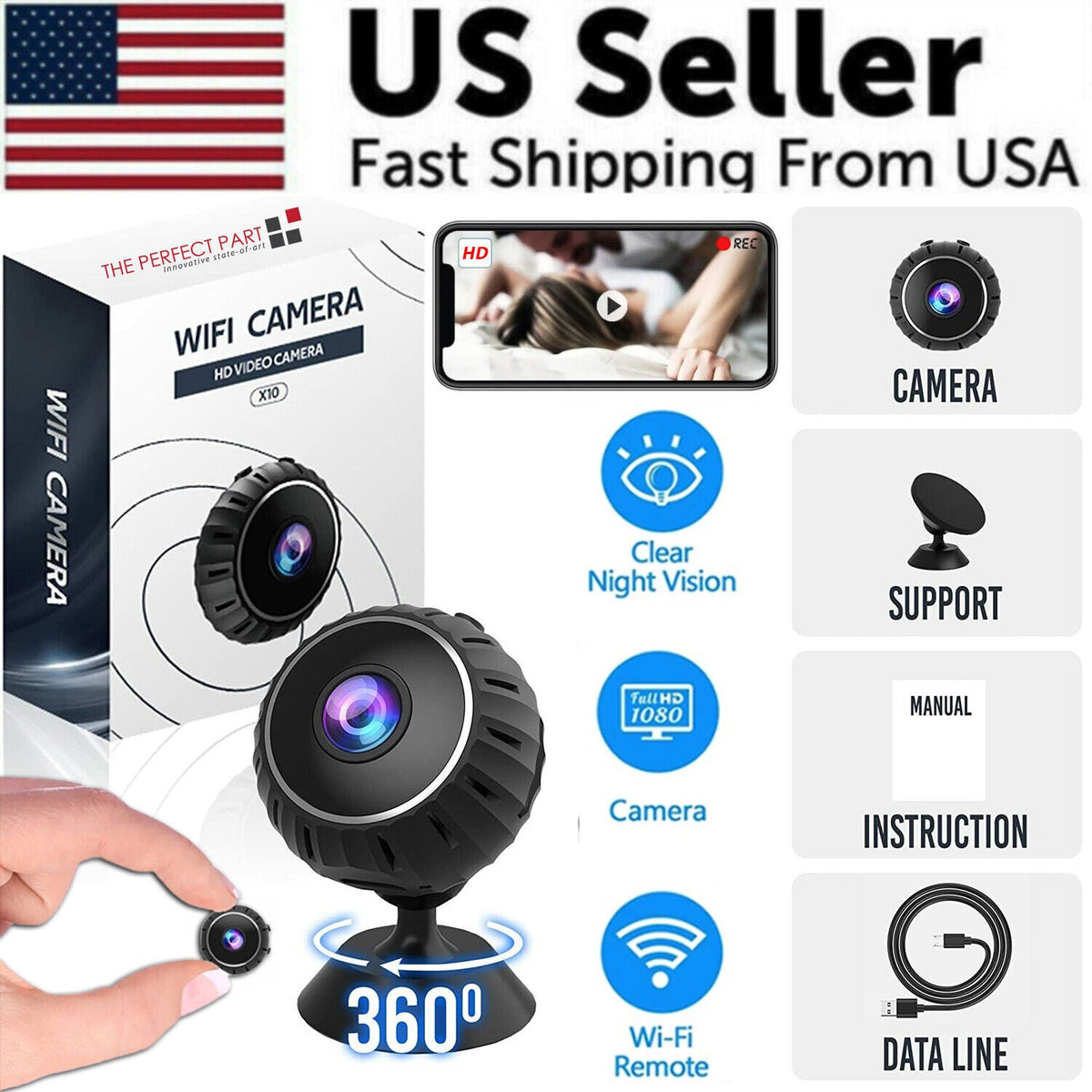 Mini Wireless WiFi Security Camera 1080P HD - Nanny Cam with Night Vision, Motion Detection & Phone App - Indoor Home Security