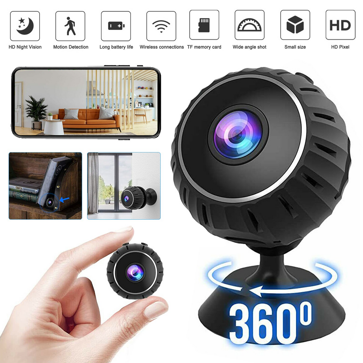 Mini Wireless WiFi Security Camera 1080P HD - Nanny Cam with Night Vision, Motion Detection & Phone App - Indoor Home Security